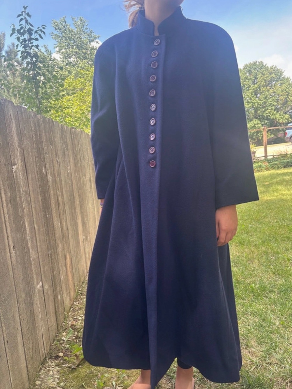 Vintage Harve Benard Navy Wool Swing Coat Button Front Minimalist Longline